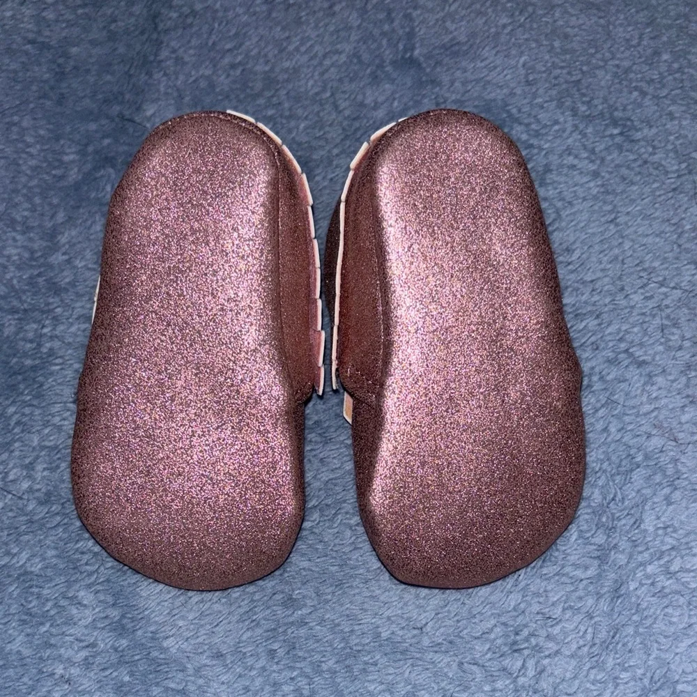 Pink Metallic Fringe Kids Moccasins